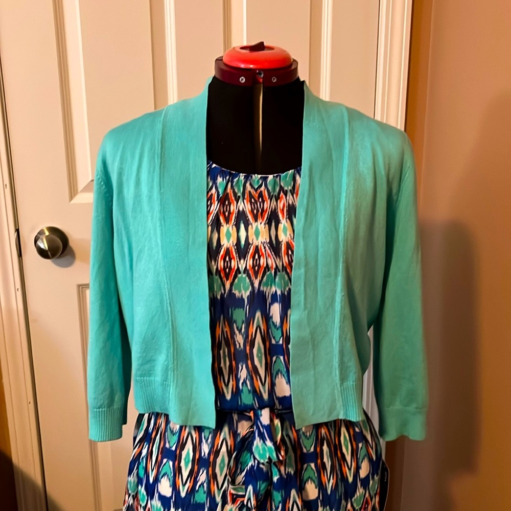 Robbie Bee Blue Multi Sleeveless Sundress with Cardigan